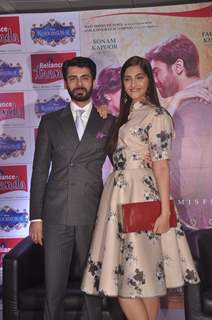 Sonam Kapoor and Fawad Khan pose for the media at the Promotion of Khoobsurat