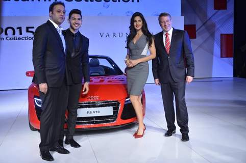 Katrina Kaif poses with delegates at Varun Bahl's Show for Audi