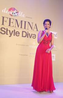 Mugdha Godse addressing the audience at the Femina Style Diva 2014 Curtain Raiser