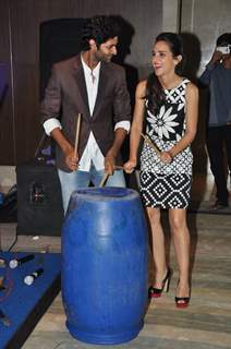 Purab Kohli and Tara Sharma playing the drum at Footsteps 4 Good Ngo Event