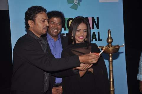 Irrfan Khan and Neetu Chandra light the lamp at the Launch of 5th Jagran Film Festival