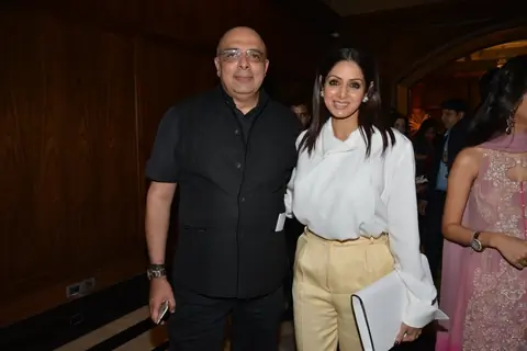 Sridevi poses with Tarun Tahiliani at the Sahachari Foundations Show
