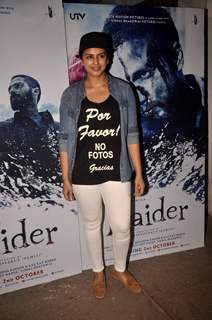 Huma Qureshi poses for the media at the Special Screening of Haider