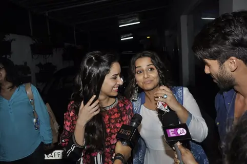 Shraddha Kapoor and Vidya Balan giving media bytes at the Special Screening of Haider