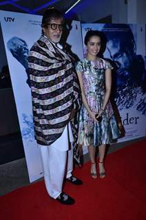 Shraddha Kapoor poses with Amitabh Bachchan at the Special screening of Haider