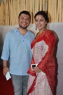 Sharbani Mukherjee poses with a friend at North Bombay Sarbojanin Durga Puja