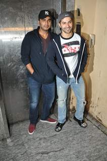 Varun Dhawan and Arjun Kapoor pose for the media at the Special Screening of Haider