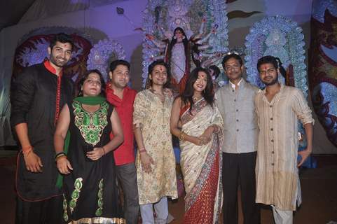 Rituparna poses with friends at DN Nagar Durga Pooja