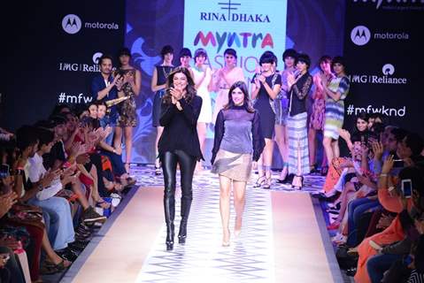 Sushmita Sen walks the ramp for Rina Dhaka at the Myntra Fashion Week Day 1