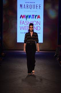 Dia Mirza walks the ramp for karan Johar at the Myntra Fashion Week Day 1