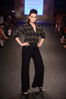 Dia Mirza walks the ramp for karan Johar at the Myntra Fashion Week Day 1