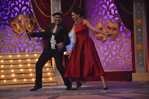 Neha Dhupia and Krushna Abhishek perform at the Grand Opening Comedy Classes