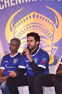 Abhishek Bachchan addressing the audience at the ISL Chennai FC team launch