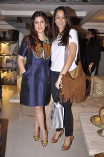 Twinkle Khanna poses with a friend at Laila Singh Showcase