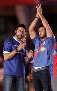 Abhishek and Ranbir at the Opening Ceremony of the Indian Super League