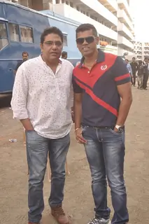 Siddharth Jadhav poses with Zakir Hussain at the Music Launch of Badlapur Boys