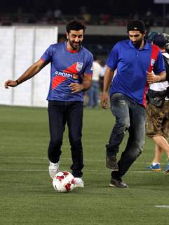 Ranbir and Aditya play some football at the Opening Ceremony of the Indian Super League