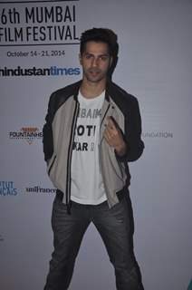 Varun Dhawan poses for the media at the 16th MAMI Film Festival