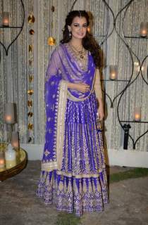 Dia Mirza poses in a beautiful lehnga for the media at her Sangeet Ceremony