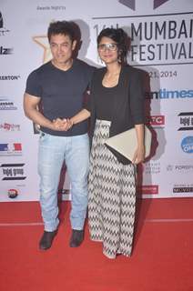 Aamir Khan poses with Kiran Rao at the Closing Ceremony of 16th MAMI Film Festival