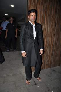 Farhan Akhtar poses for the media at Aamir Khan's Diwali Bash