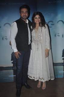 Raj Kundra poses with Shamita Shetty at a Screening at Light box