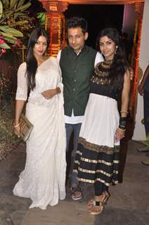 Indraneil Sengupta poses with wife Barkha Bisht Sengupta and a friend at Sachin Joshi's Diwali Bash