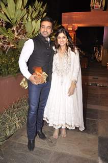 Raj Kundra poses with Shamita Shetty at Sachin Joshi's Diwali Bash