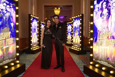 Sonu Sood with his wife at the World Premiere of Happy New Year in Dubai