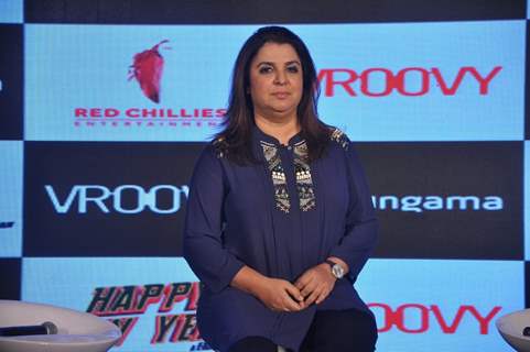 Farah Khan poses for the media at Happy New Year Game Launch