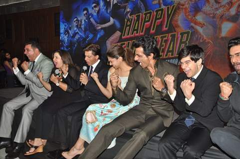 An excited Happy New Year Team at the Song Launch of Happy New Year