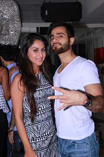 Karan Tacker poses with Krystle Dsouza at Team Mumbai Warrior's Surprise Bash