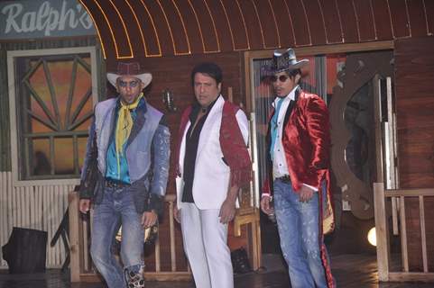 Ranveer Singh, Govinda and Ali Zafar pose for the media at the Song Launch of Kill Dil