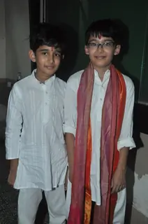 Madhuri Dixit's kids Raayan Nene and Arin Nene pose for the media at their Music Function