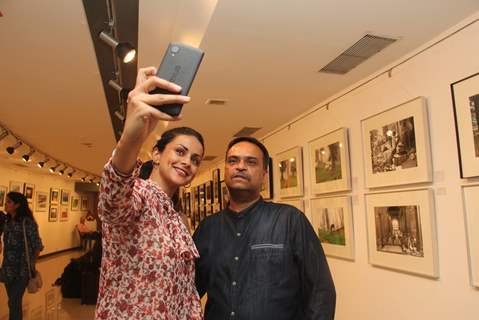 Gul Panag clicks a selfie with a friend at Melted Core Photo Exhibition