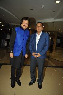 Sunil Gavaskar and Pankaj Udhas pose for the media at the Launch of Album 'Khamoshi Ki Aawaz'