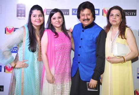 Pankaj Udhas poses with wife and daughters at the Launch of Album 'Khamoshi Ki Aawaz'