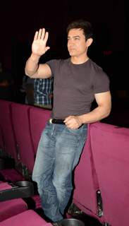 Aamir Khan waves to the audience at the Song Launch of P.K.