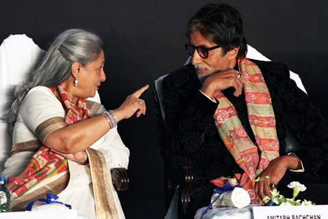 Jaya Bachchan and Amitabh Bachchan snapped while in a conversation at Kolkatta Film Festival