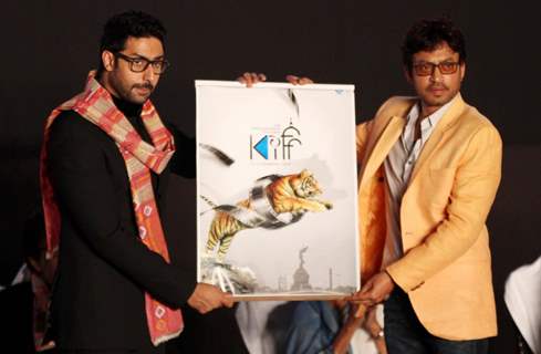 Abhishek Bachchan and Irrfan Khan unviel a poster at Kolkatta Film Festival