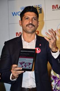 Farhan Akhtar addressing the audience at UN WOMEN Press Meet