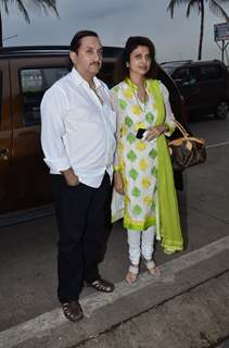 Varsha Usgaonkar was snapped along with husband at the Prayer Meet of Ravi Chopra