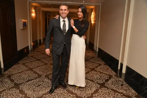 Lisa Haydon poses with a guest at the Launch of Carl F. Bucherer's Pathos Collection in India