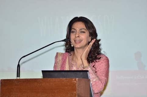 Juhi Chawla addressing the audience at the Launch of aarambhindia.org