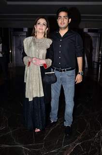 Nita Ambani poses with son Akash Ambani at Rohit Sharma's Bash