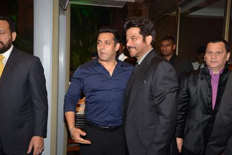 Salman Khan and Anil Kapoor pose for the media at Arpita Khan's Wedding Reception