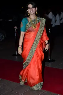 Shaina NC poses for the media at Arpita Khan's Wedding Reception