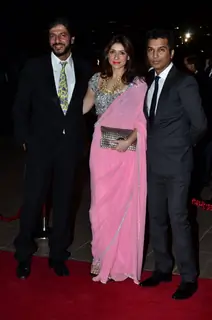 Chunky Pandey poses with wife and Vikram Phadnis at Arpita Khan's Wedding Reception