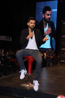 Virat Kohli addressing the audience at the Launch of his own Fashion Label