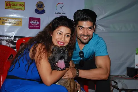 Gurmeet Choudhary and Debina pose with a dog at Pet Adoptathon 2014